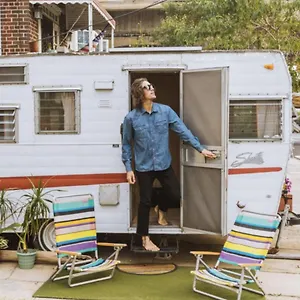 60s Surf Camper With Nyc Skyline View In Rockaway New York